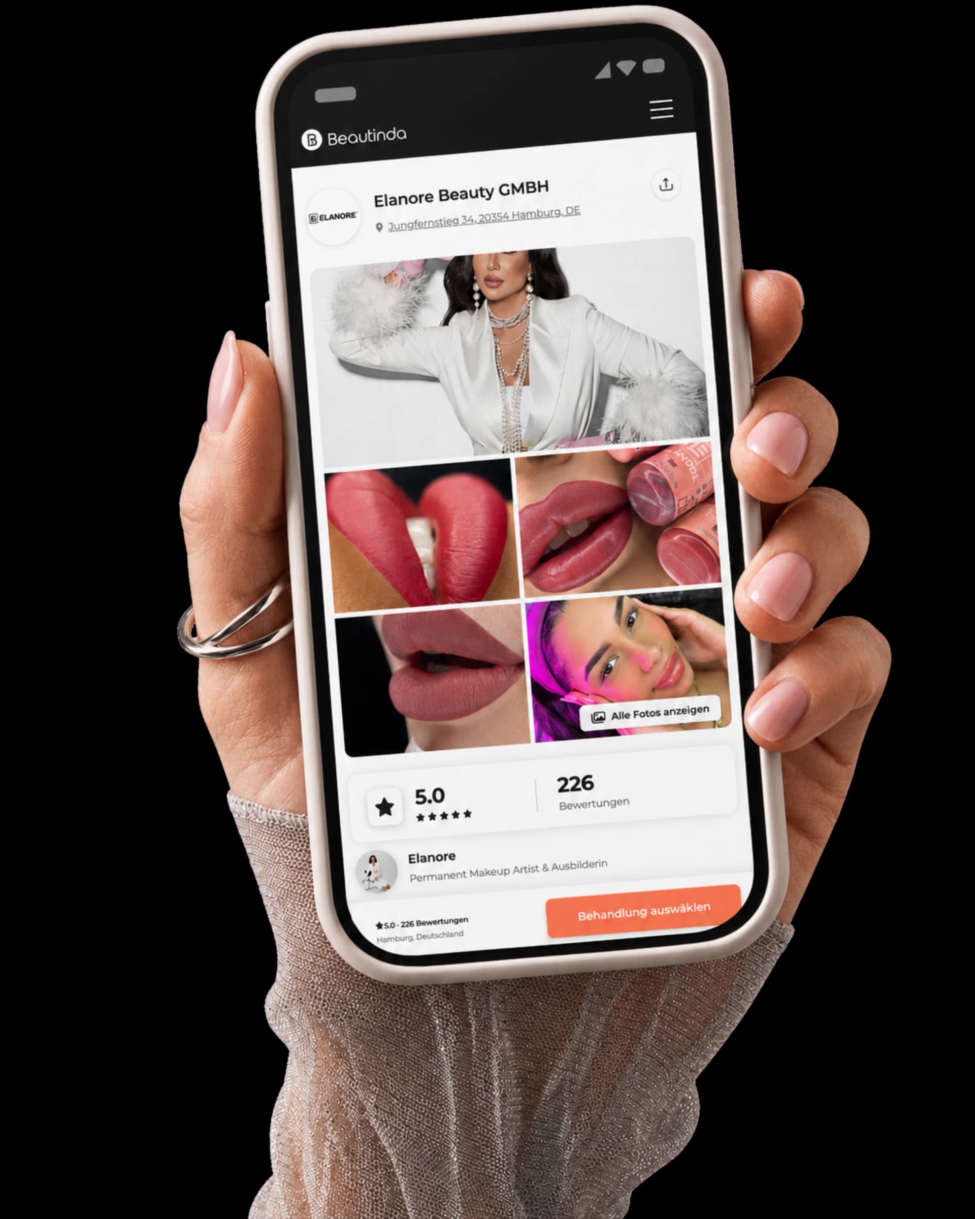 Beautinda Online-Buchung – Kalender-App in der Hand