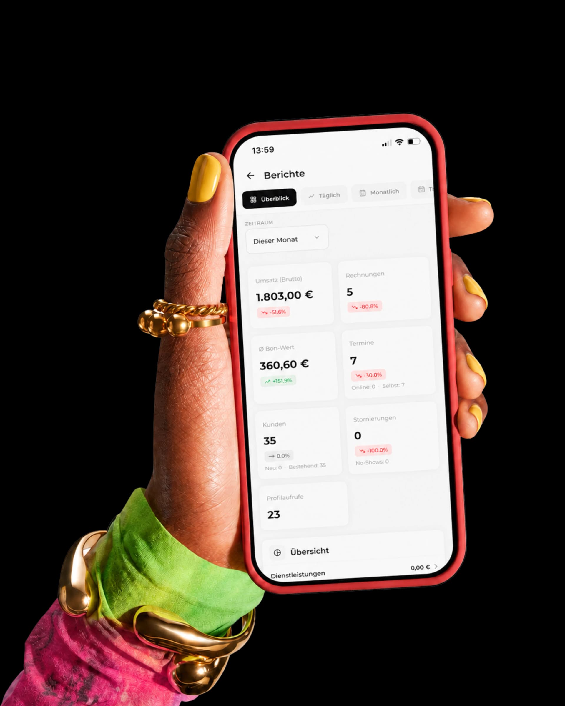 Beautinda Kassensystem – Berichte auf dem Smartphone